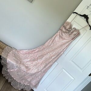 Pale peach with silver long dress. Worn only once! Dave & Johnny silk dress…